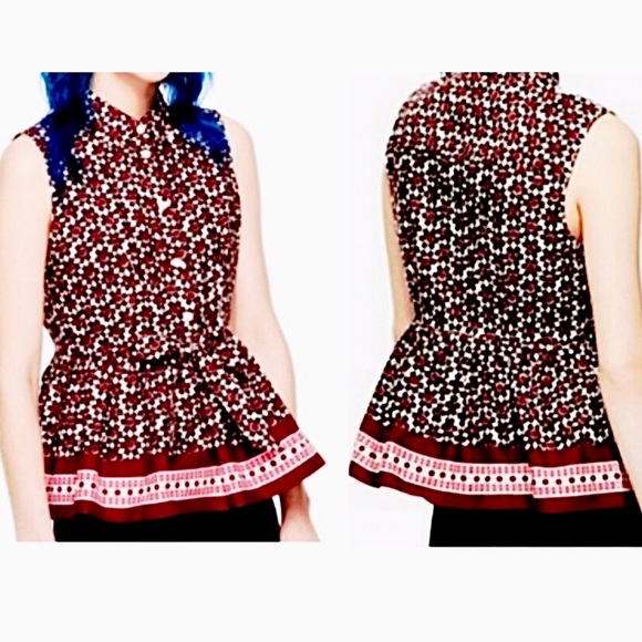 Kate Spade Rambling Roses Floral Tile Peplum Top - Picture 1 of 11